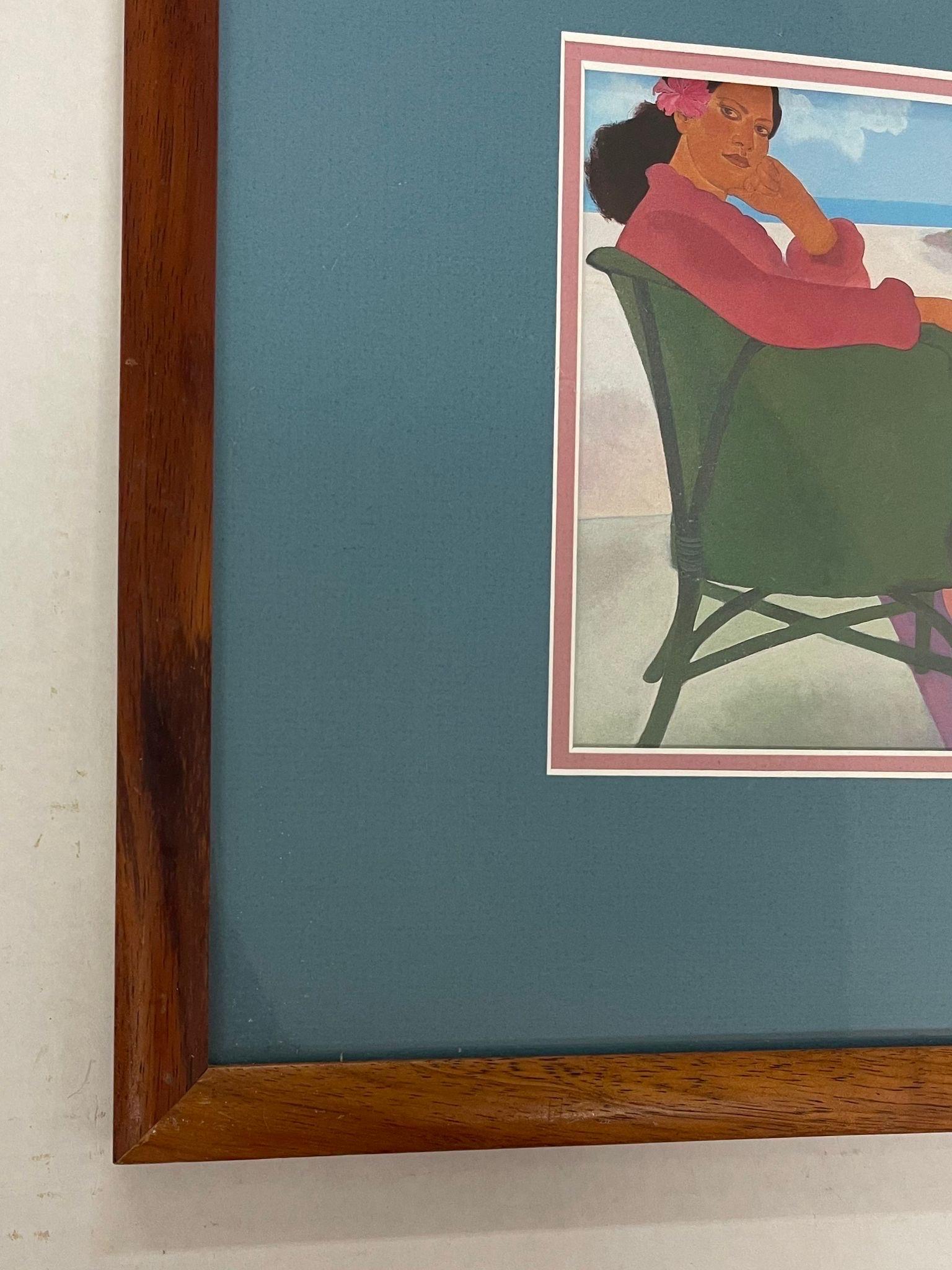 Late 20th Century Vintage Wood Framed and Matted Print Titled “ Woman in Chair “ by Peggy Hopper. For Sale