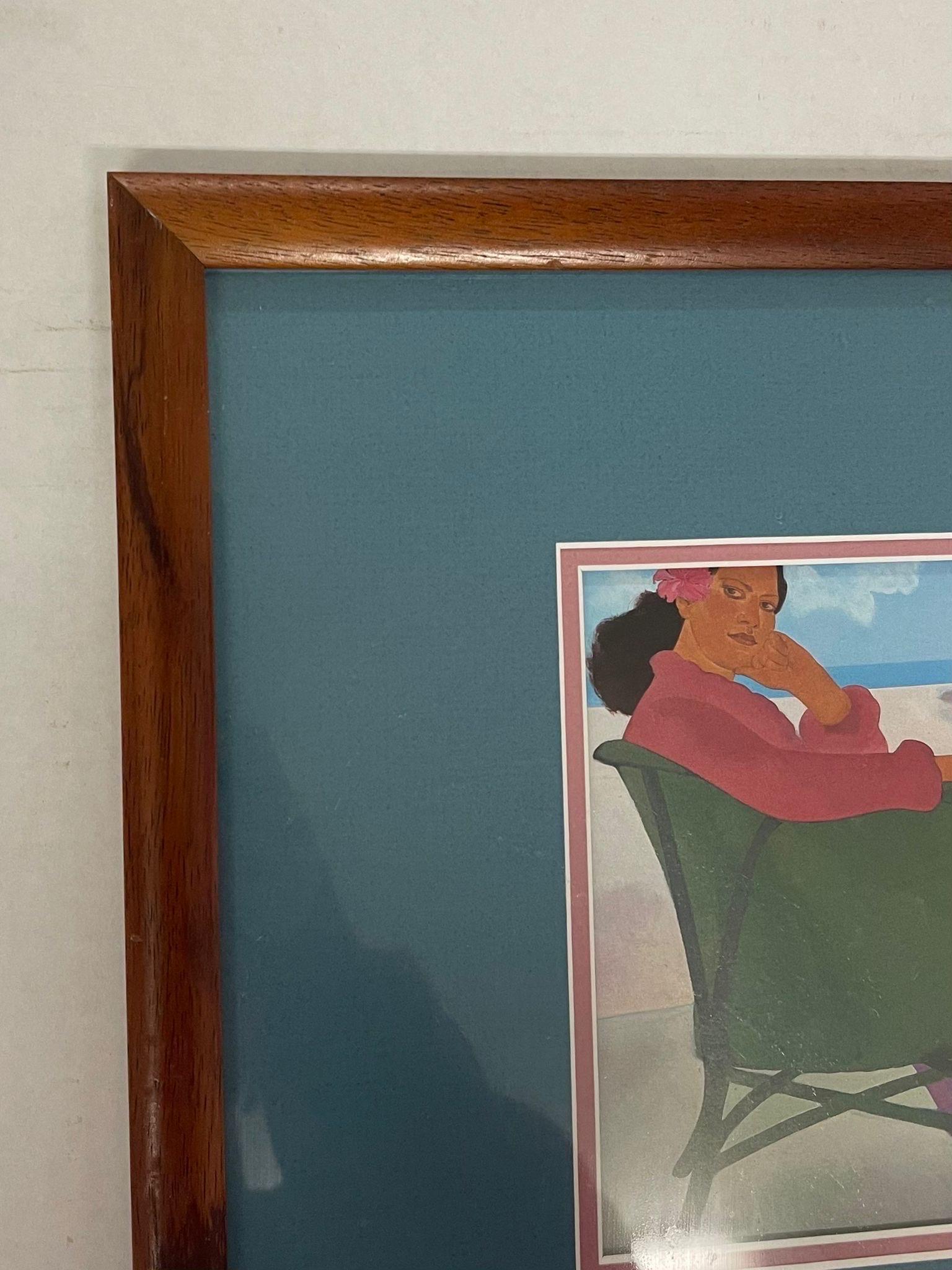 Vintage Wood Framed and Matted Print Titled “ Woman in Chair “ by Peggy Hopper. For Sale 1