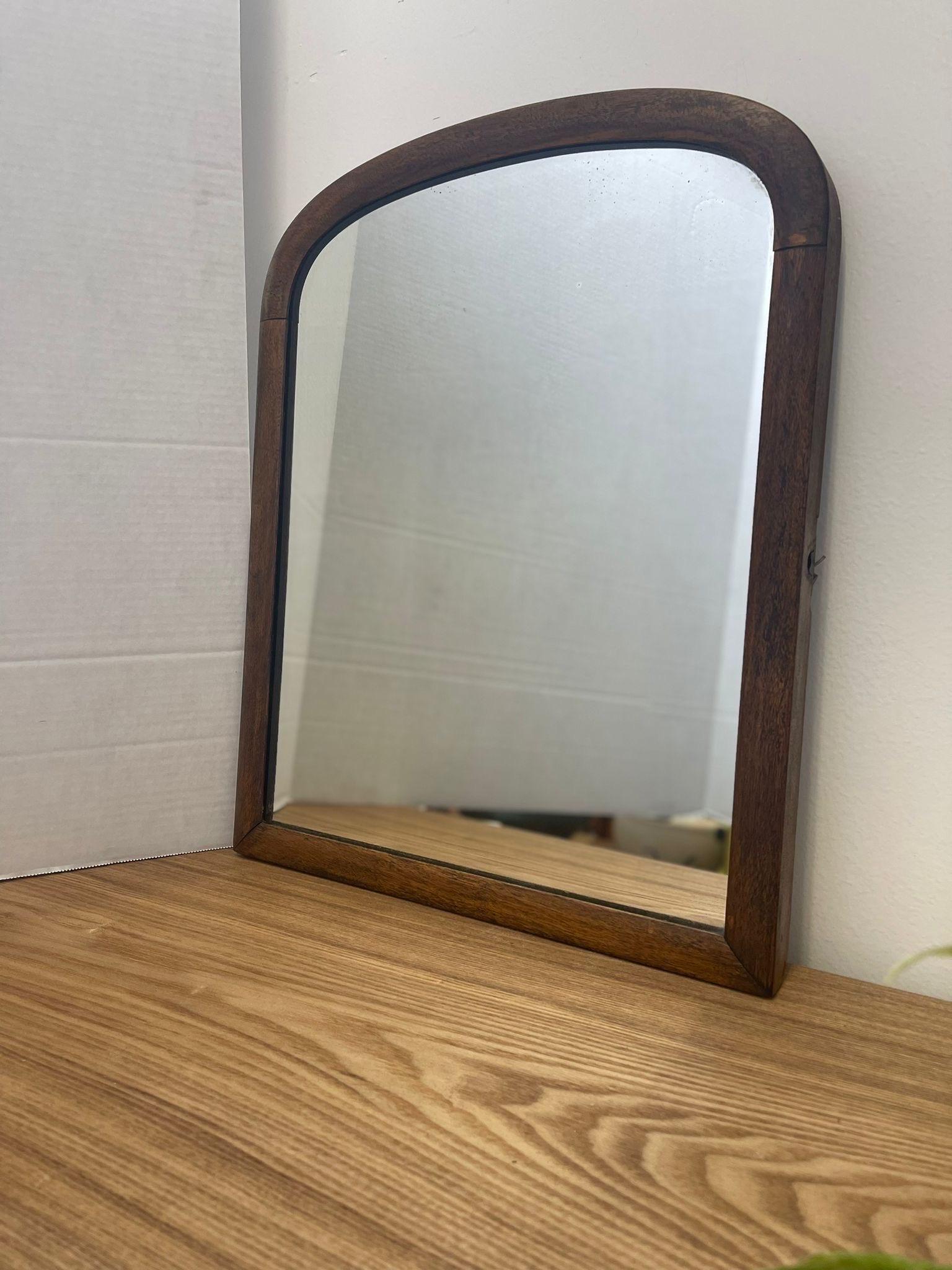 Vintage Wood Framed Arched Wall Mirror. In Good Condition For Sale In Seattle, WA