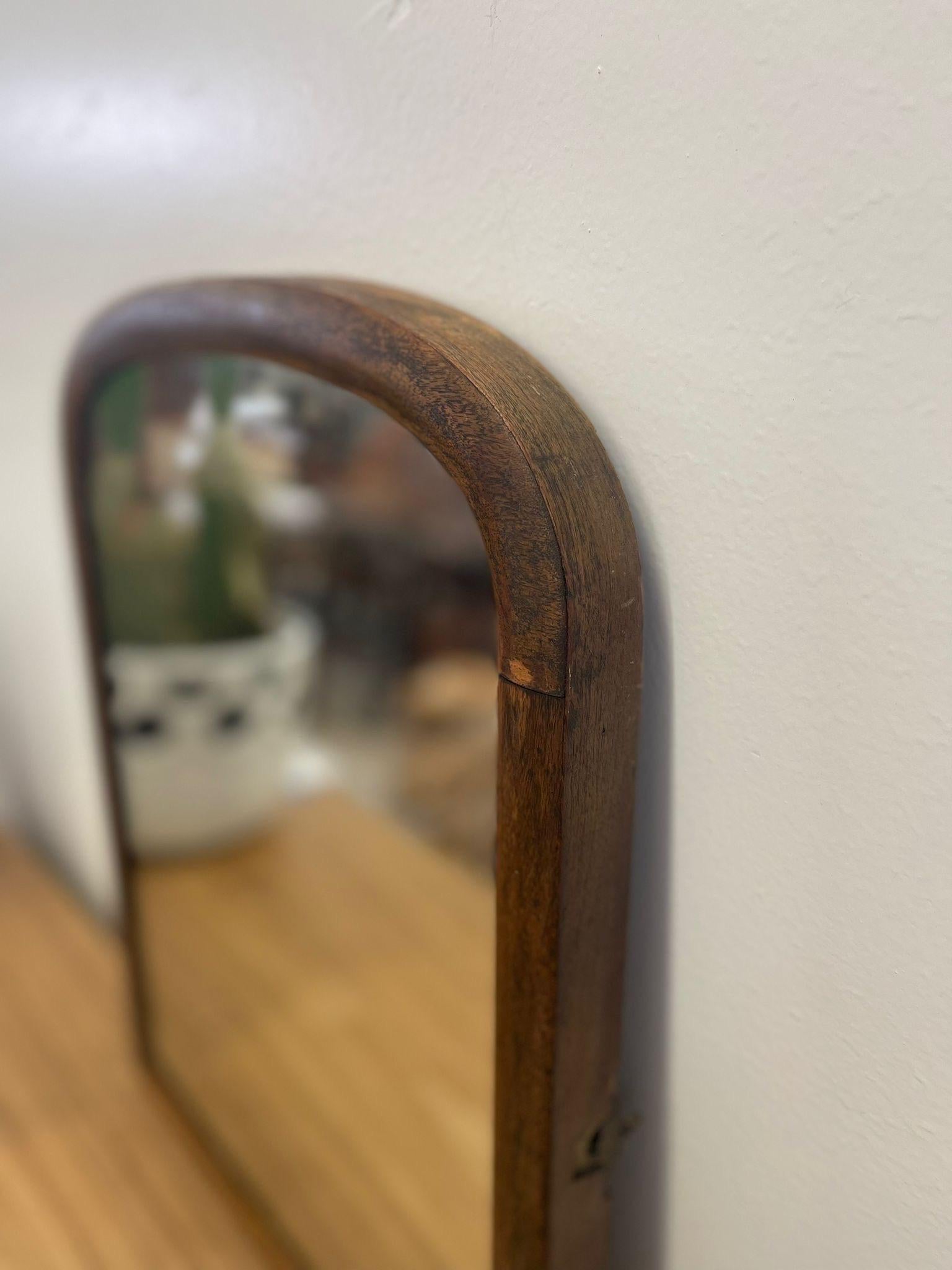 Glass Vintage Wood Framed Arched Wall Mirror. For Sale