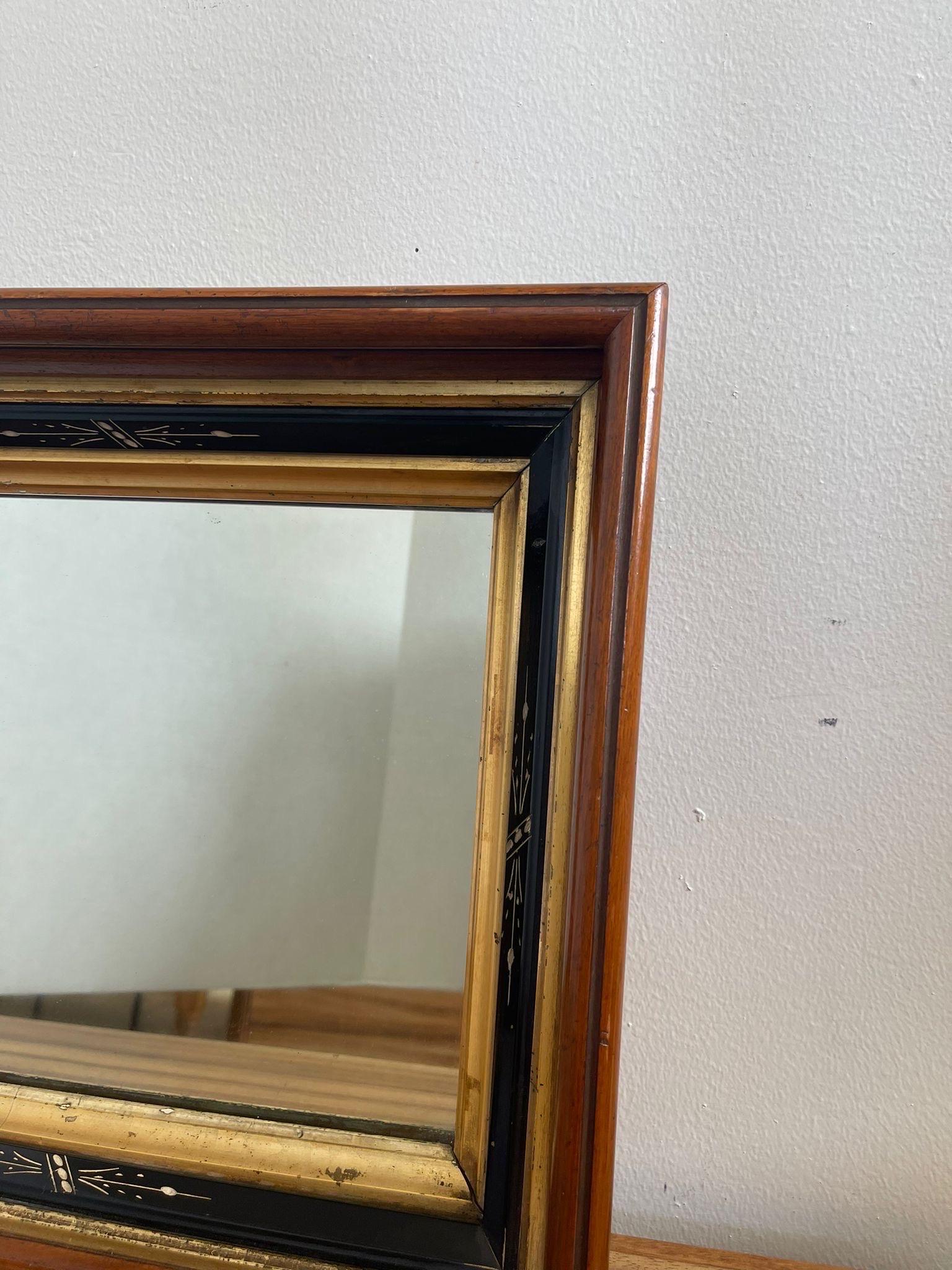 Vintage Wood Framed Mirror With Gilt Wood and Hand Painted Accents. In Good Condition For Sale In Seattle, WA