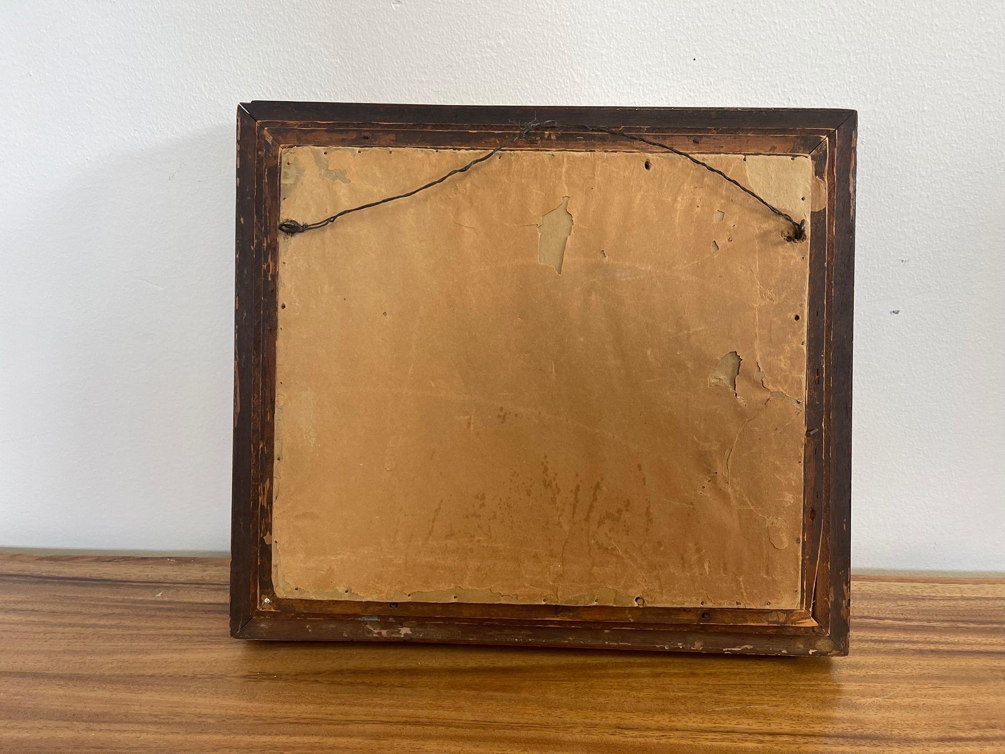 Miroir vintage avec cadre en bois doré et accents peints à la main en vente 1
