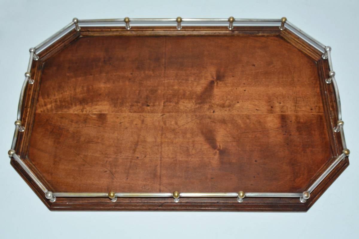 British Vintage Wood Gallery Serving Tray