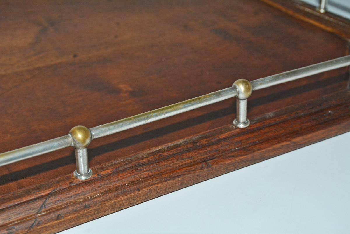 Brass Vintage Wood Gallery Serving Tray