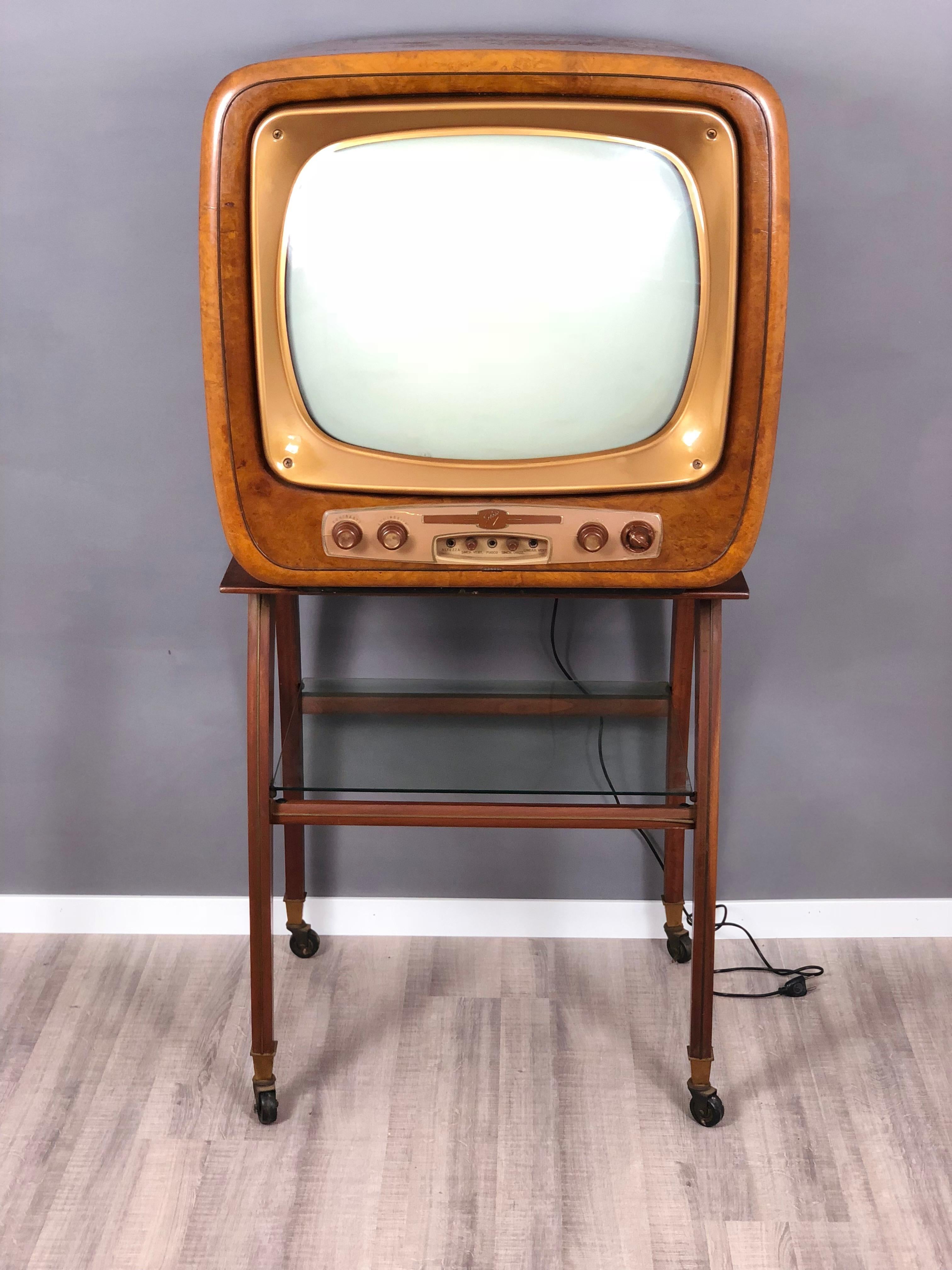 Glass Vintage Wood Geloso Television GT1014, 1950s, Italy For Sale