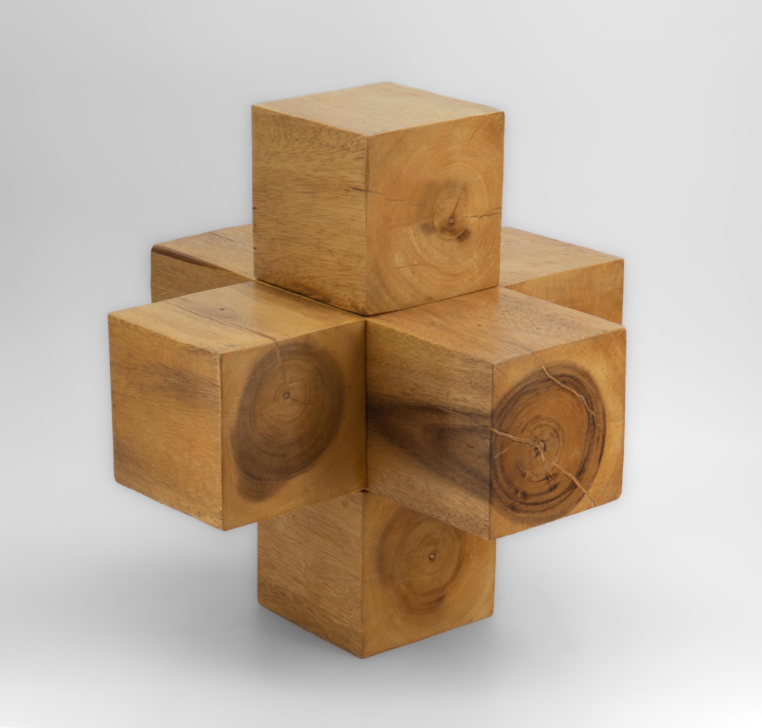 American Craftsman Vintage Wood Geometric Sculpture Stamped A Geddis 77 For Sale