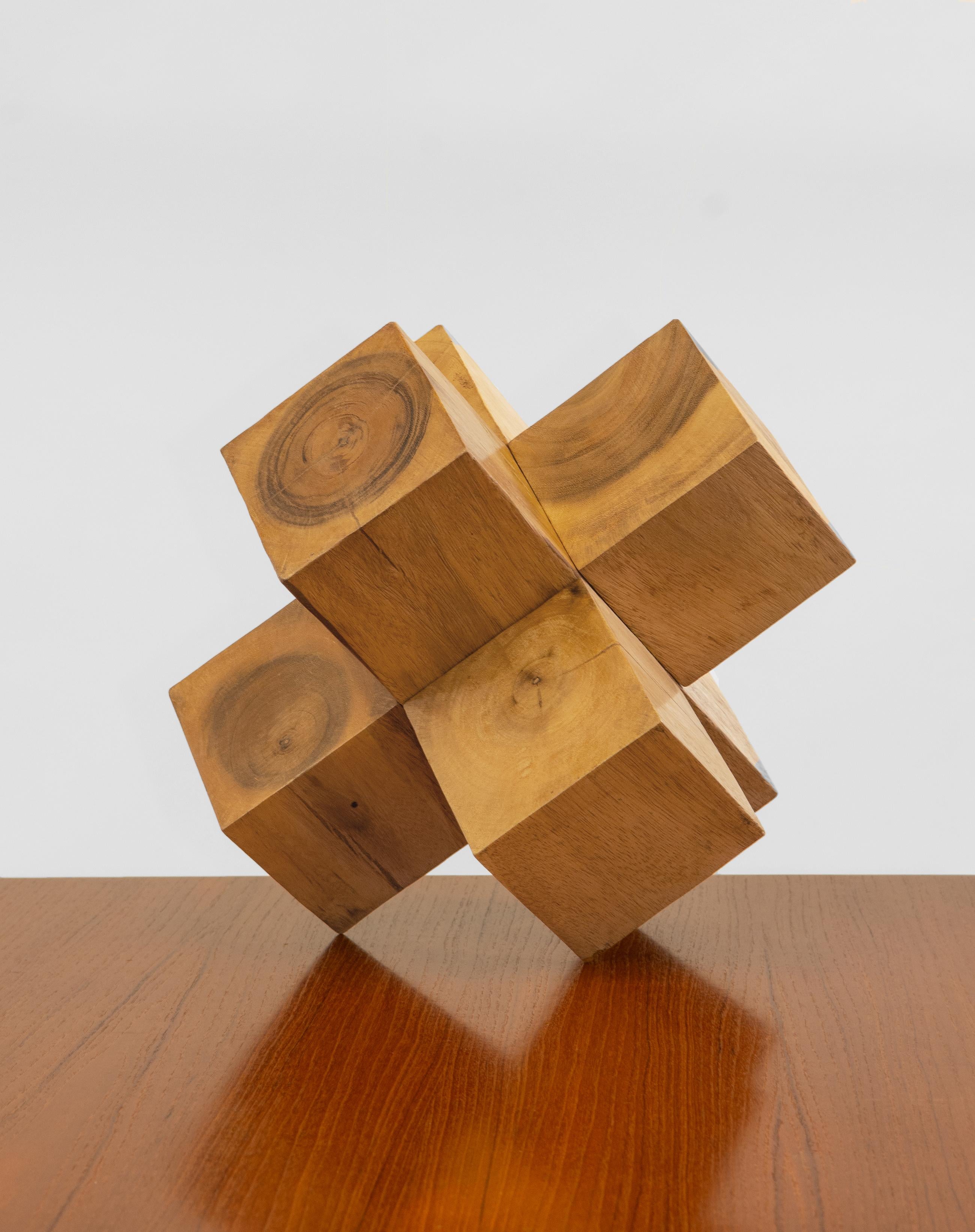American Vintage Wood Geometric Sculpture Stamped A Geddis 77 For Sale
