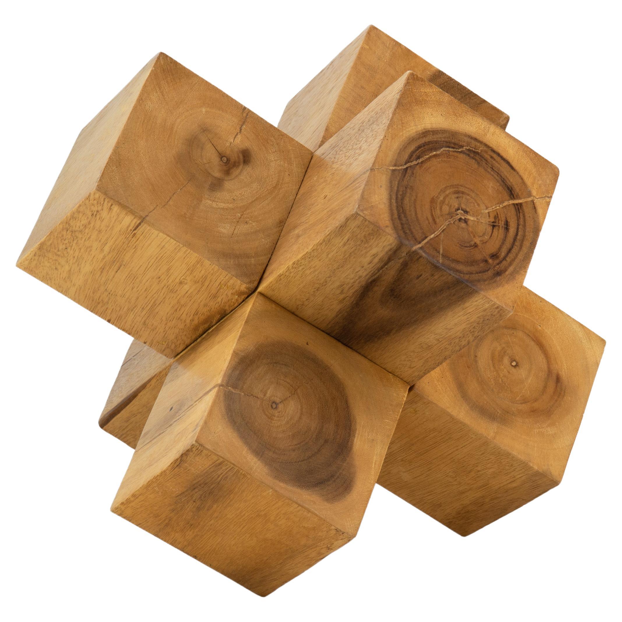 Vintage Wood Geometric Sculpture Stamped A Geddis 77 For Sale