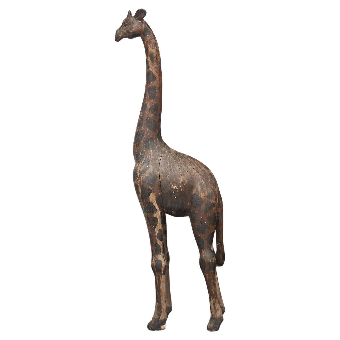 Vintage Wood Giraffe Sculpture, c. 1930-1950