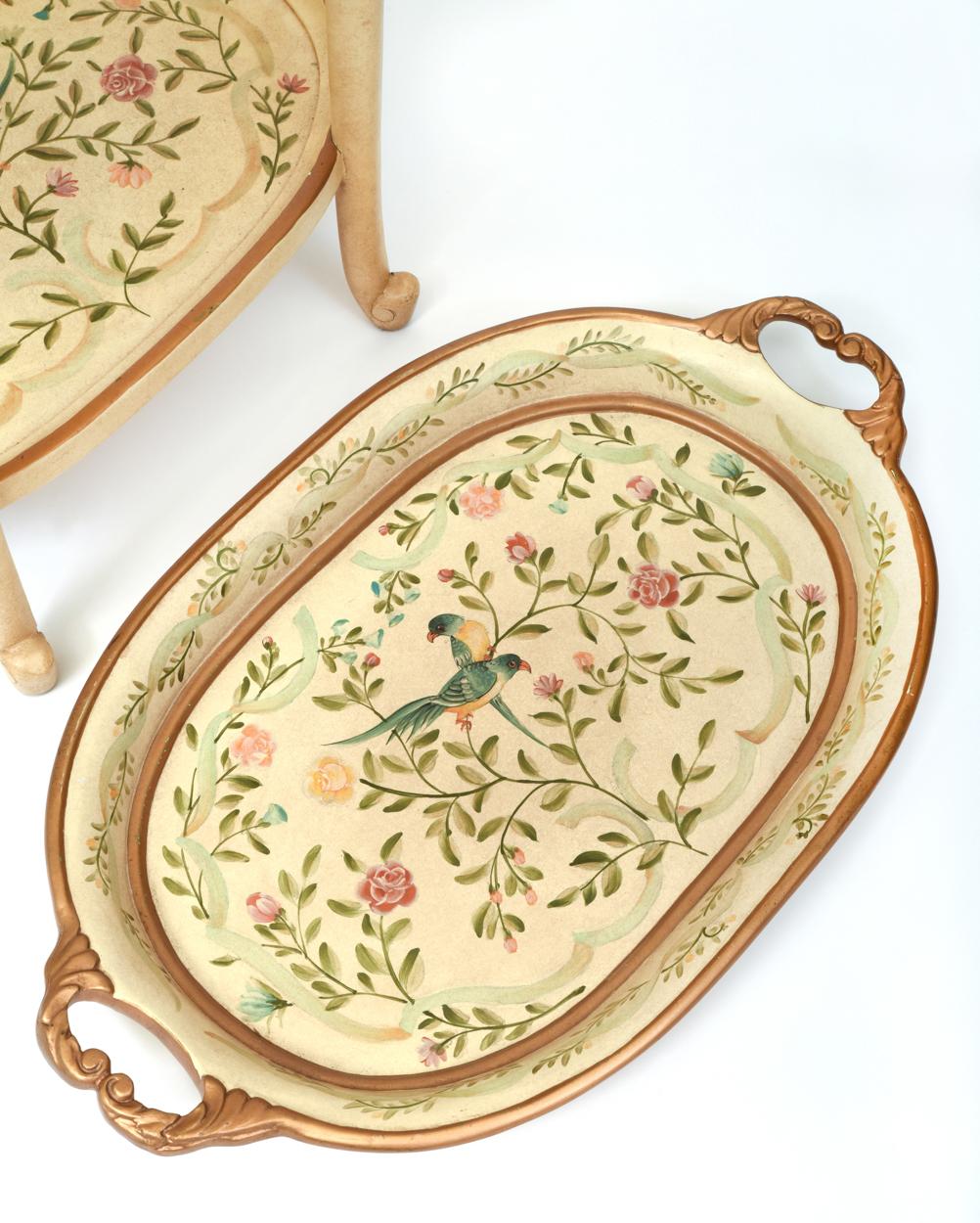 Vintage Wood Hand Painted Serving / Side Tray Table 4
