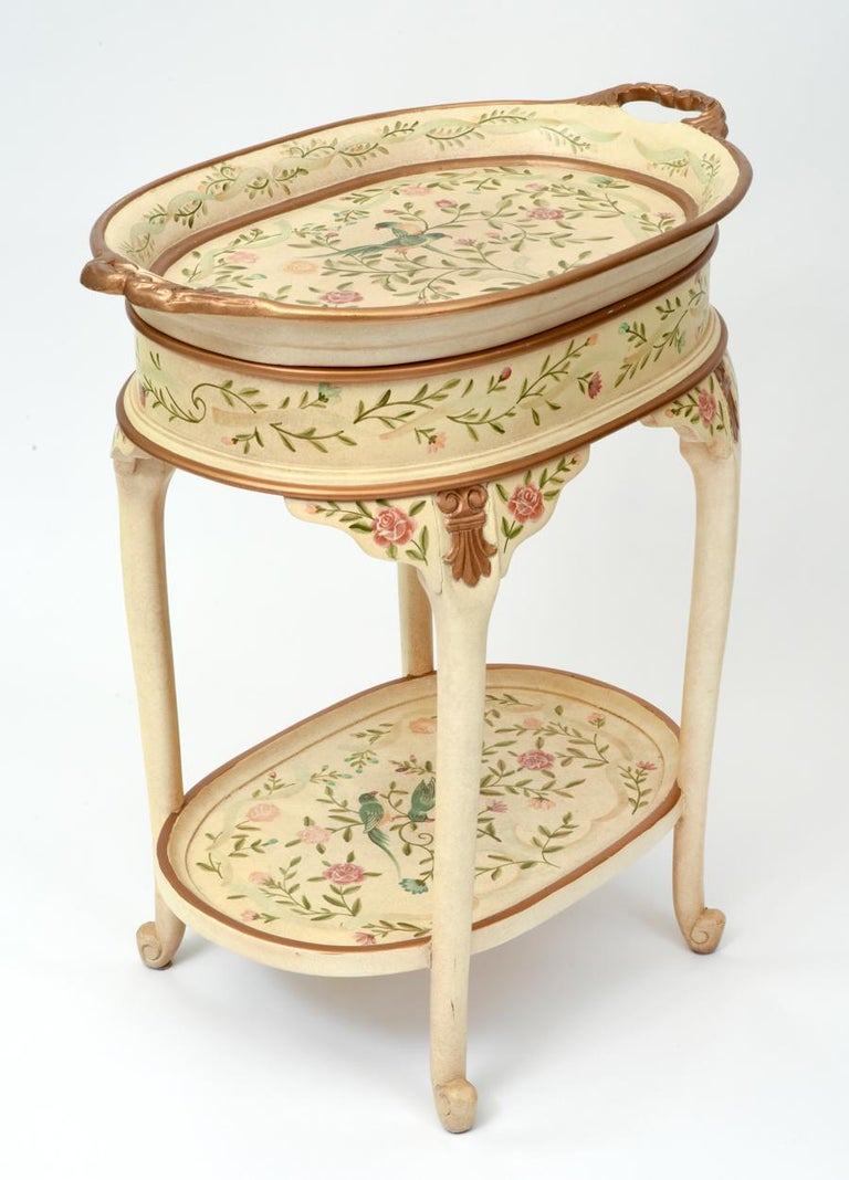 Vintage Wood Hand Painted Serving / Side Tray Table For Sale at 1stDibs
