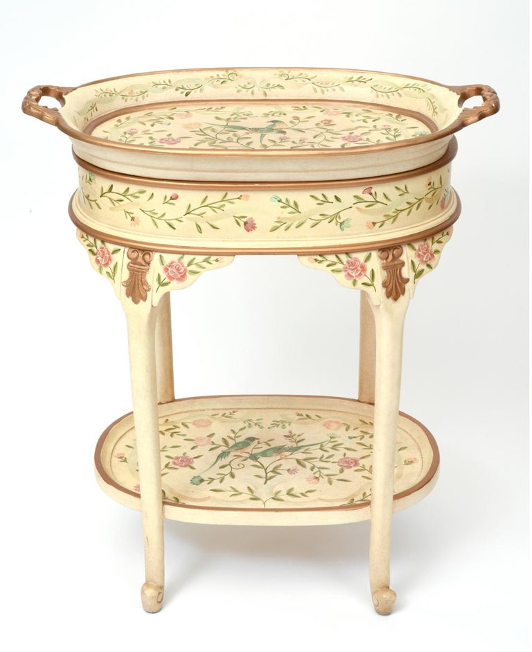 Vintage Wood Hand Painted Serving / Side Tray Table For ...