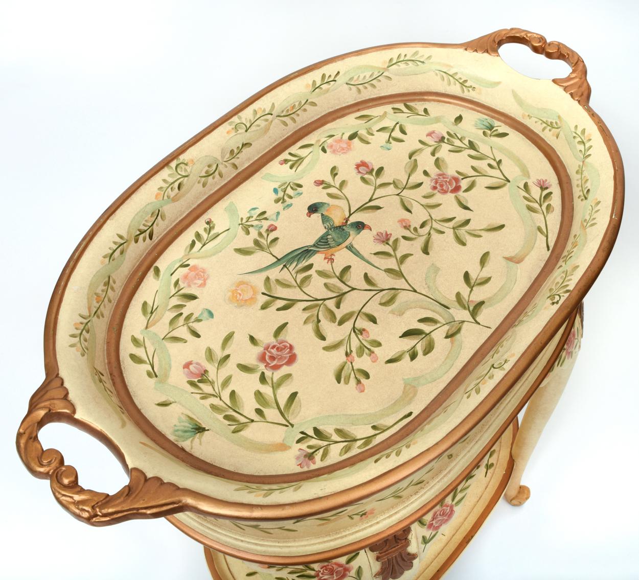 Vintage Wood Hand Painted Serving / Side Tray Table In Excellent Condition In Tarry Town, NY