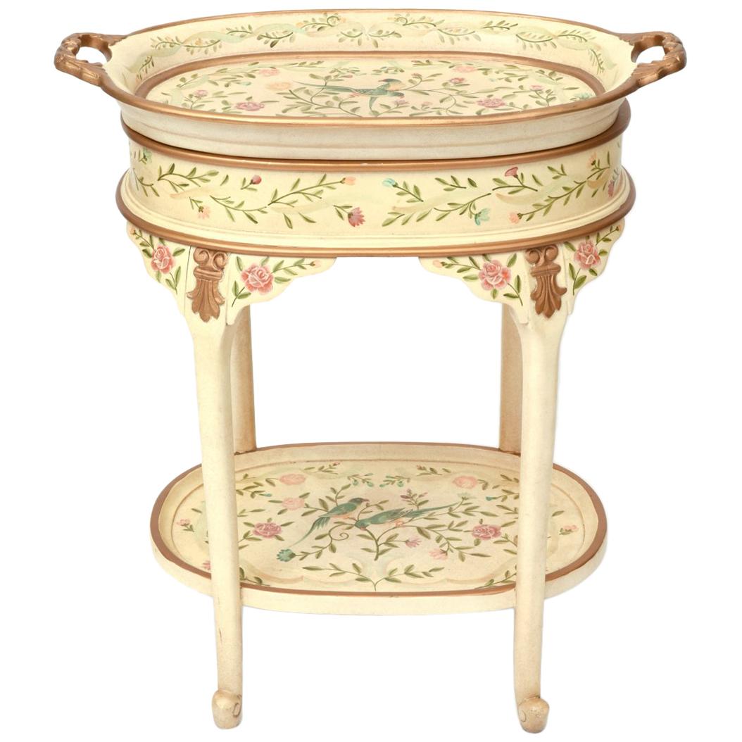 Vintage Wood Hand Painted Serving / Side Tray Table