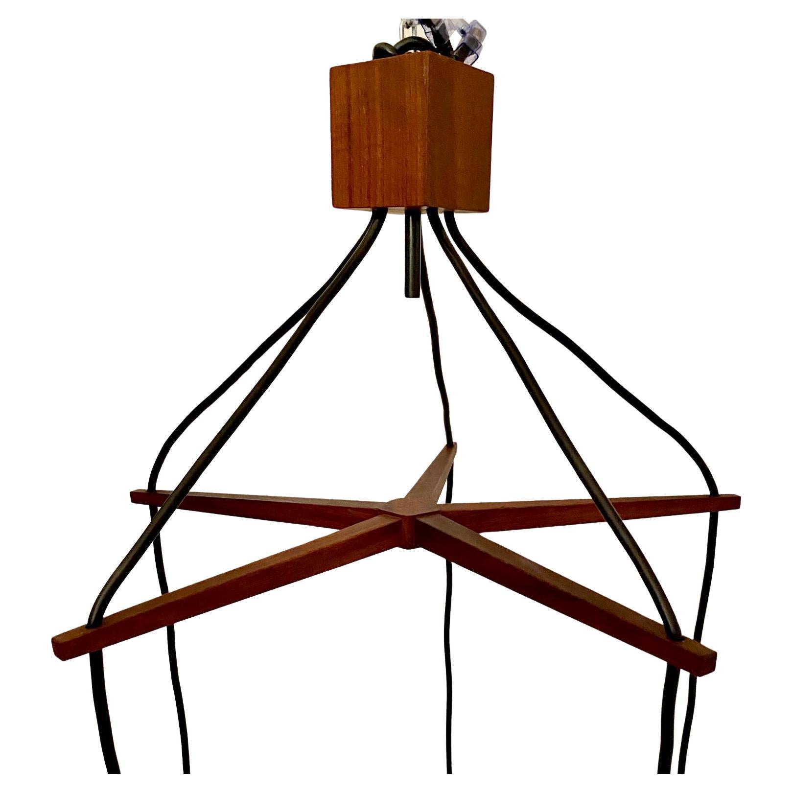 Vintage Wood Hanging Chandelier, Guzzini Italy, 1960 's For Sale 4