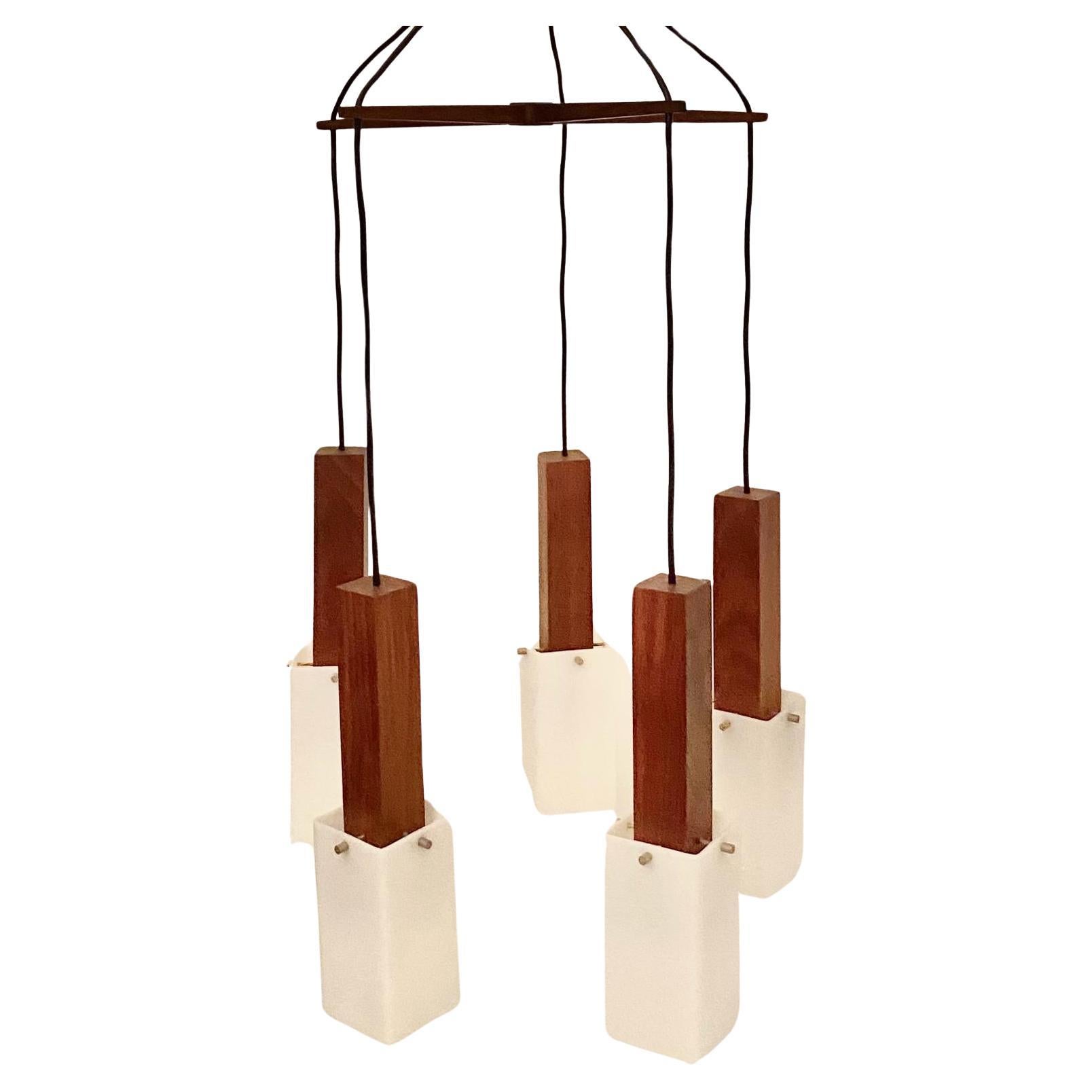 Mid-Century Modern Vintage Wood Hanging Chandelier, Guzzini Italy, 1960 's For Sale