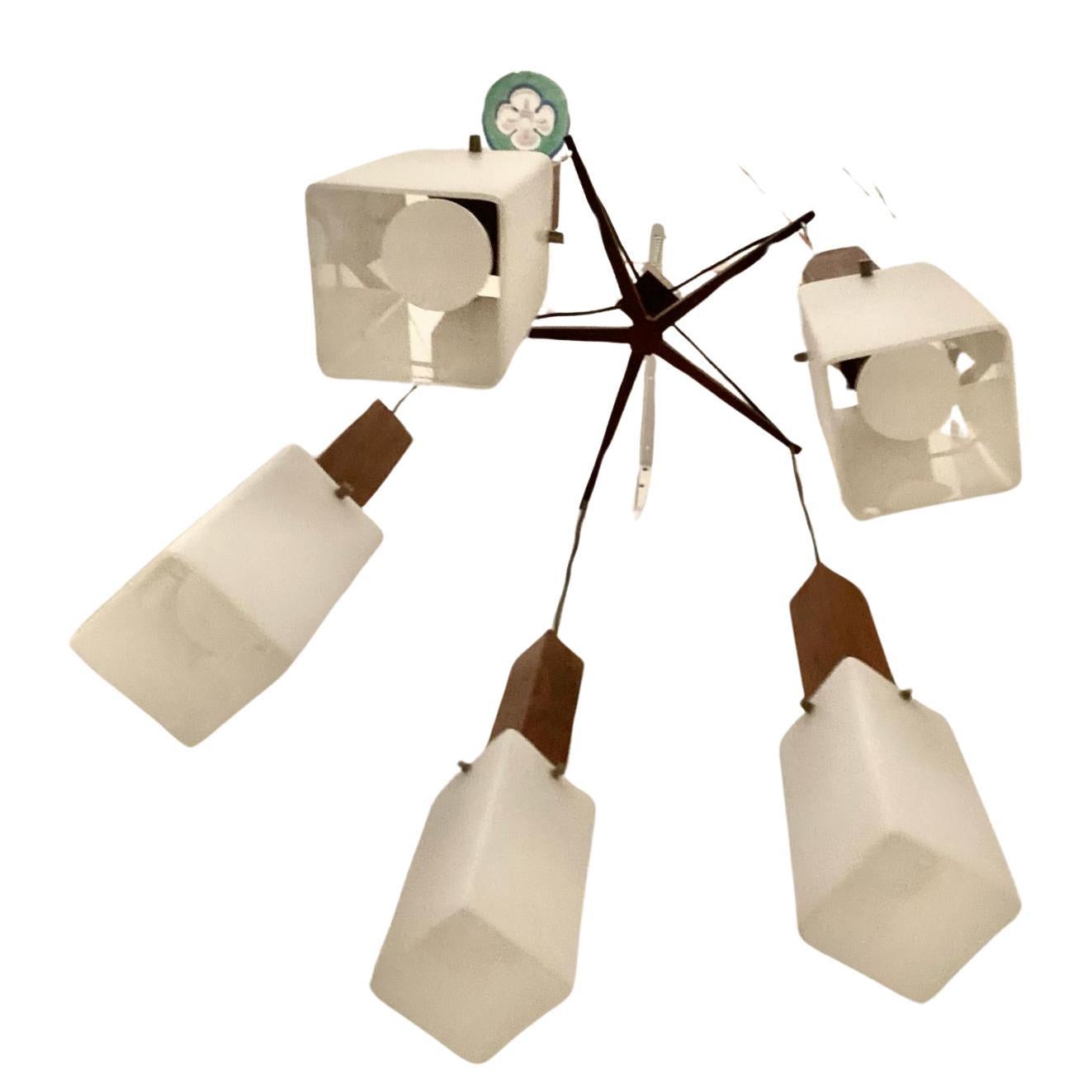 20th Century Vintage Wood Hanging Chandelier, Guzzini Italy, 1960 's For Sale
