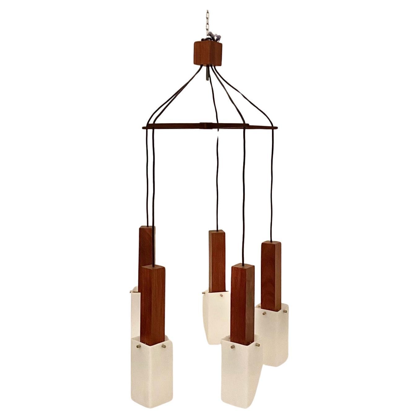Vintage Wood Hanging Chandelier, Guzzini Italy, 1960 's