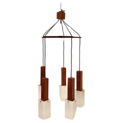 Lustre suspendu vintage en bois, Guzzini Italie, années 1960