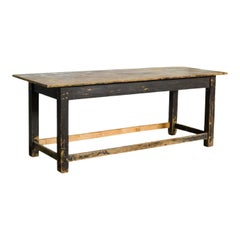 Vintage Wood Hungarian Refectory Table With Original Black Paint