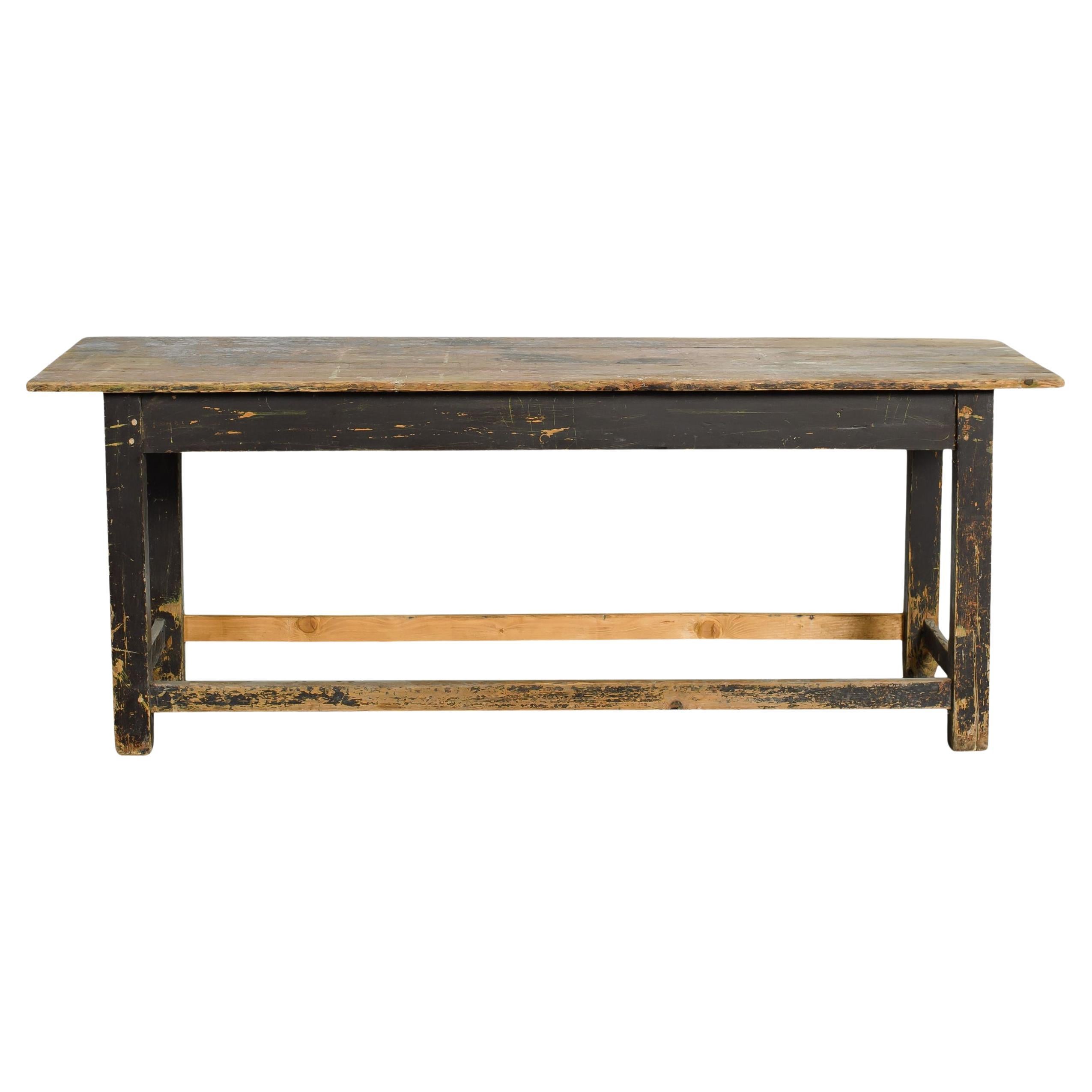 Vintage Wood Hungarian Refectory Table With Original Black Paint