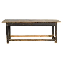 Mesa de refectorio húngara de madera vintage con pintura negra original