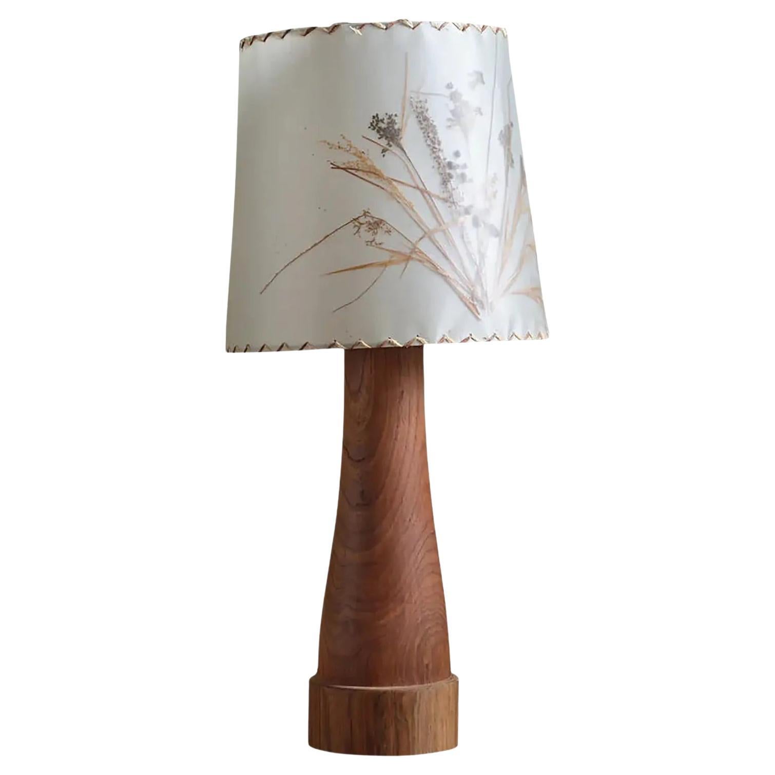 Lampada Wood vintage con paralume floreale