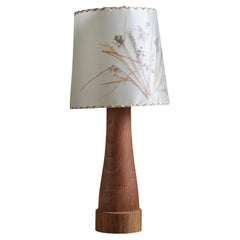 Vintage Wood Lamp with Floral Shade