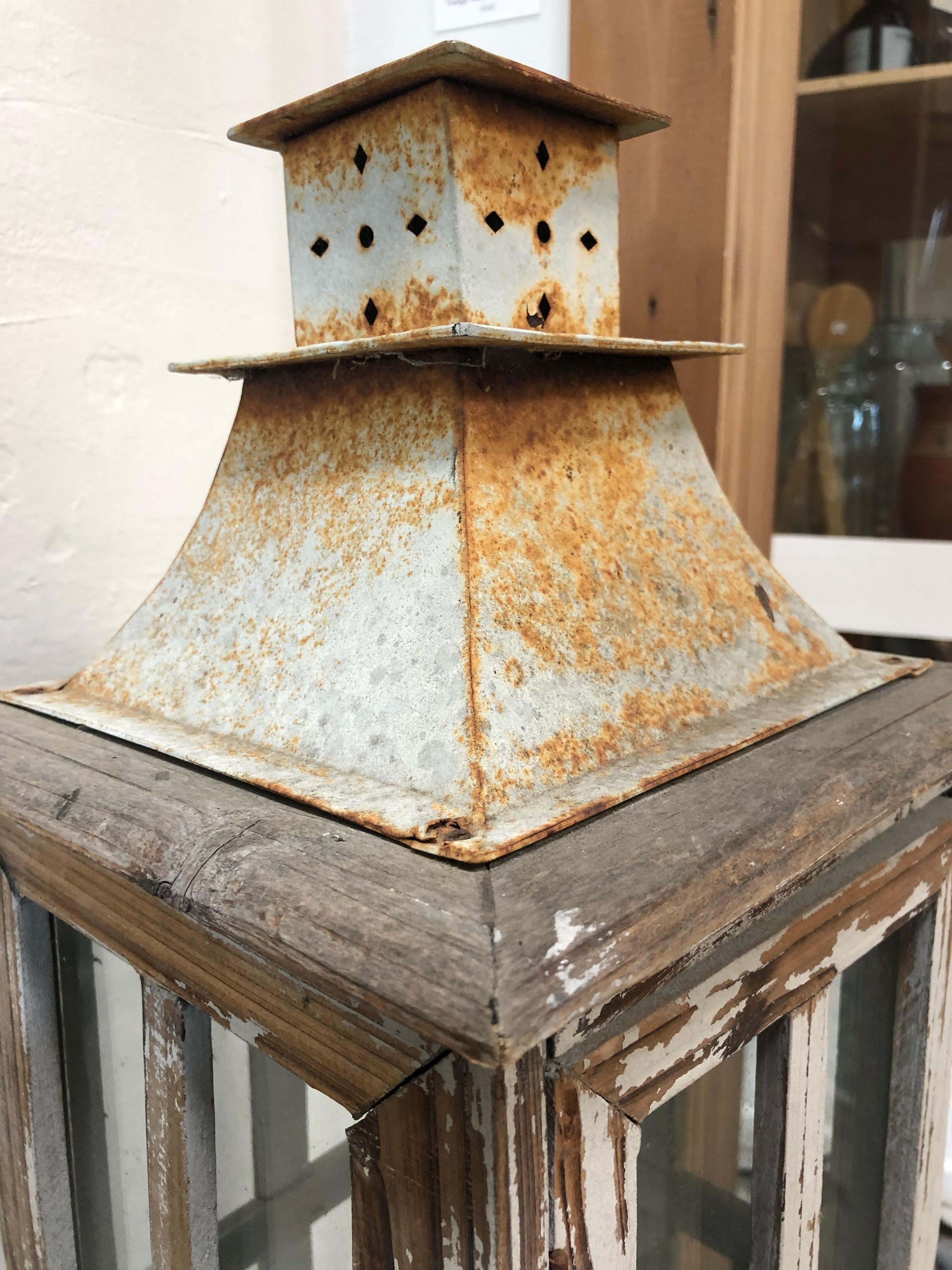 Mid-Century Modern Vintage Wood Large Lantern
