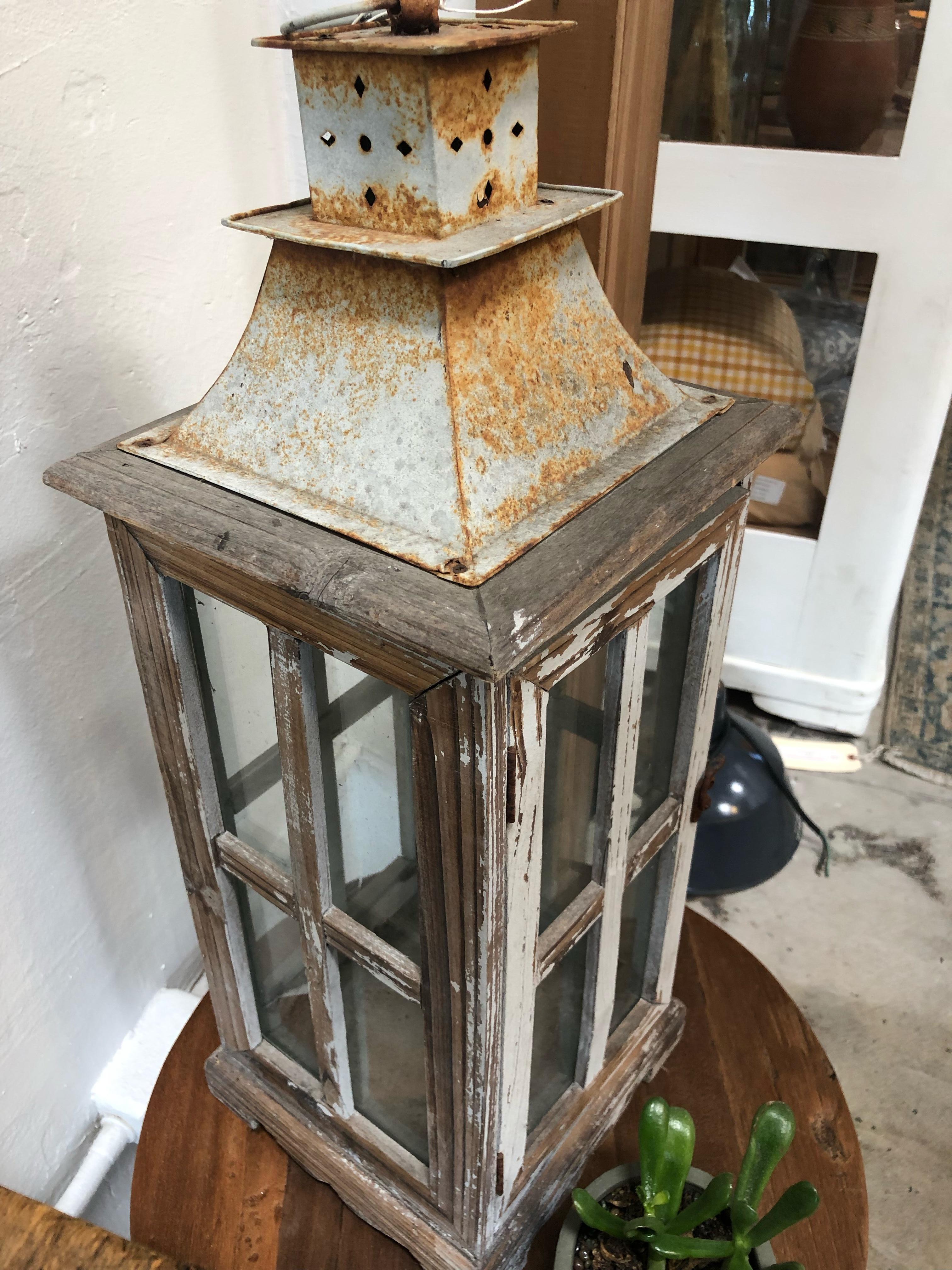 French Vintage Wood Large Lantern