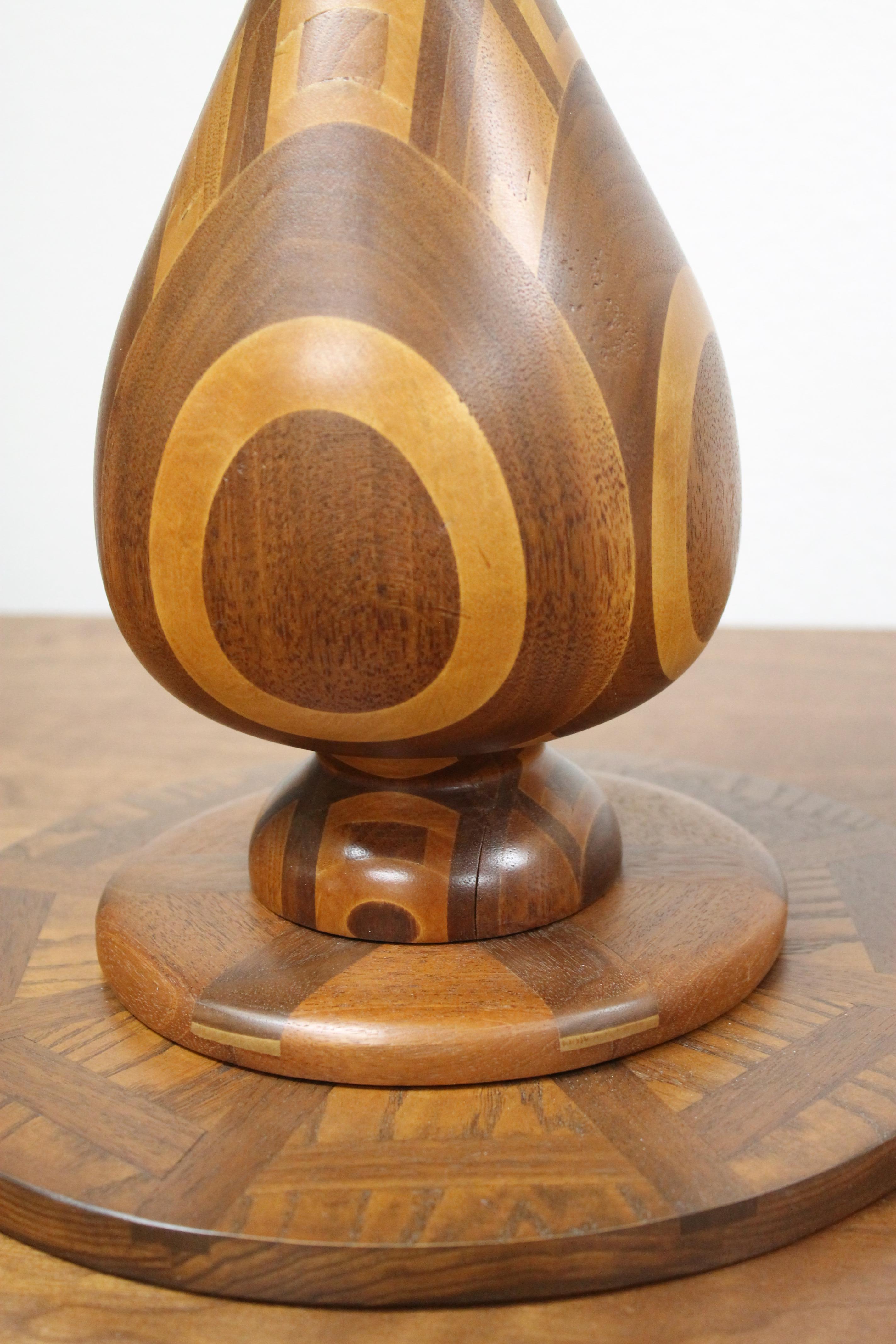 Mid-20th Century Vintage Wood Marquetry Lamp For Sale