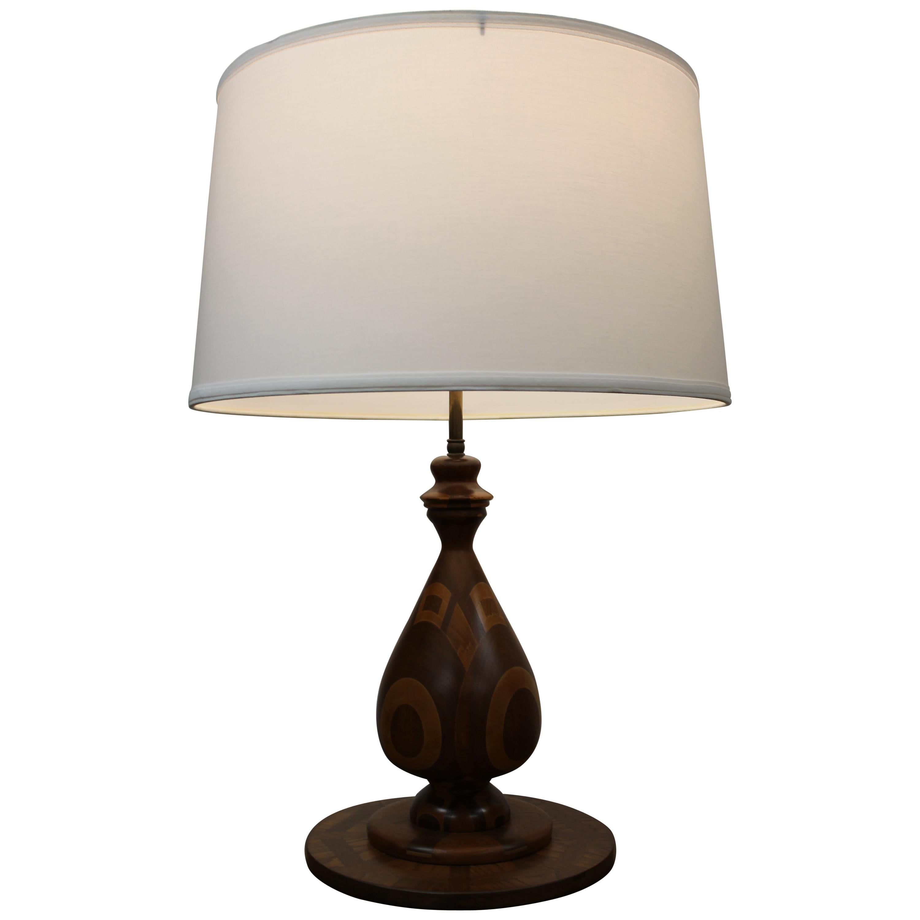 Vintage Holz Intarsien Lampe