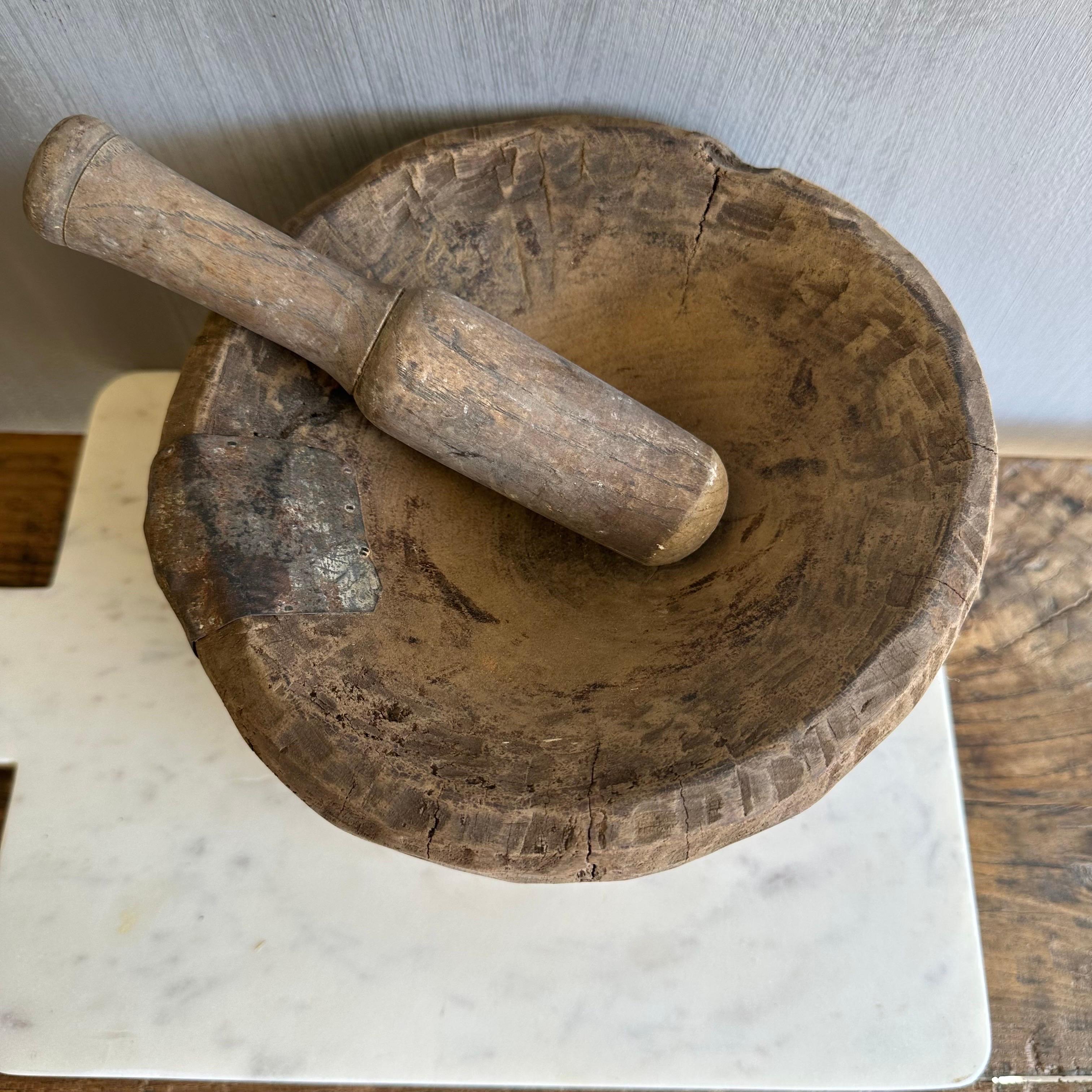 20th Century Vintage Wood Mortar and Pestle Bowl