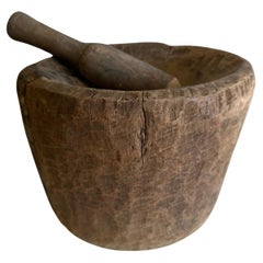 Vintage Wood Mortar and Pestle Bowl