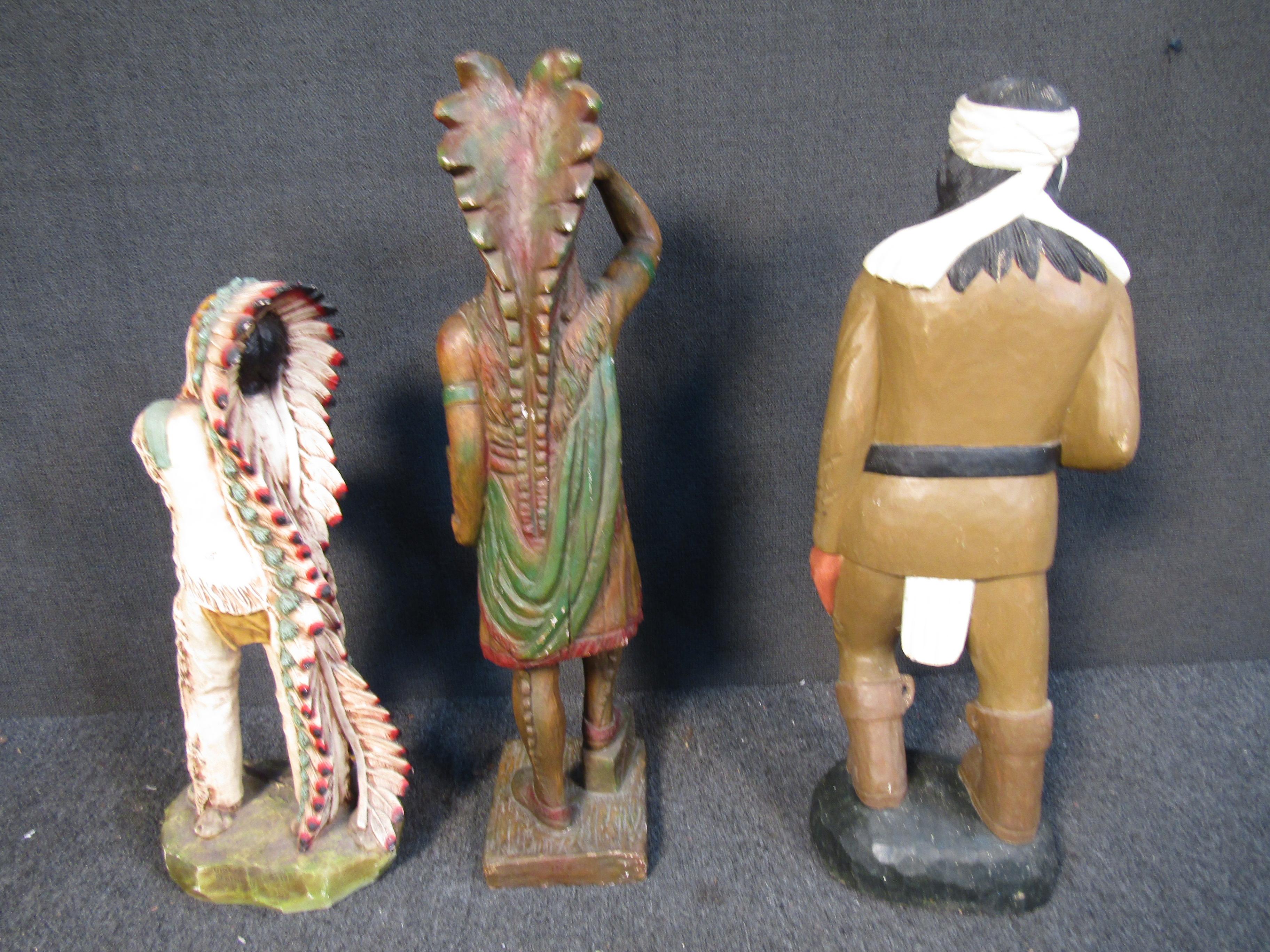 Vintage Wood Native American Statues 4