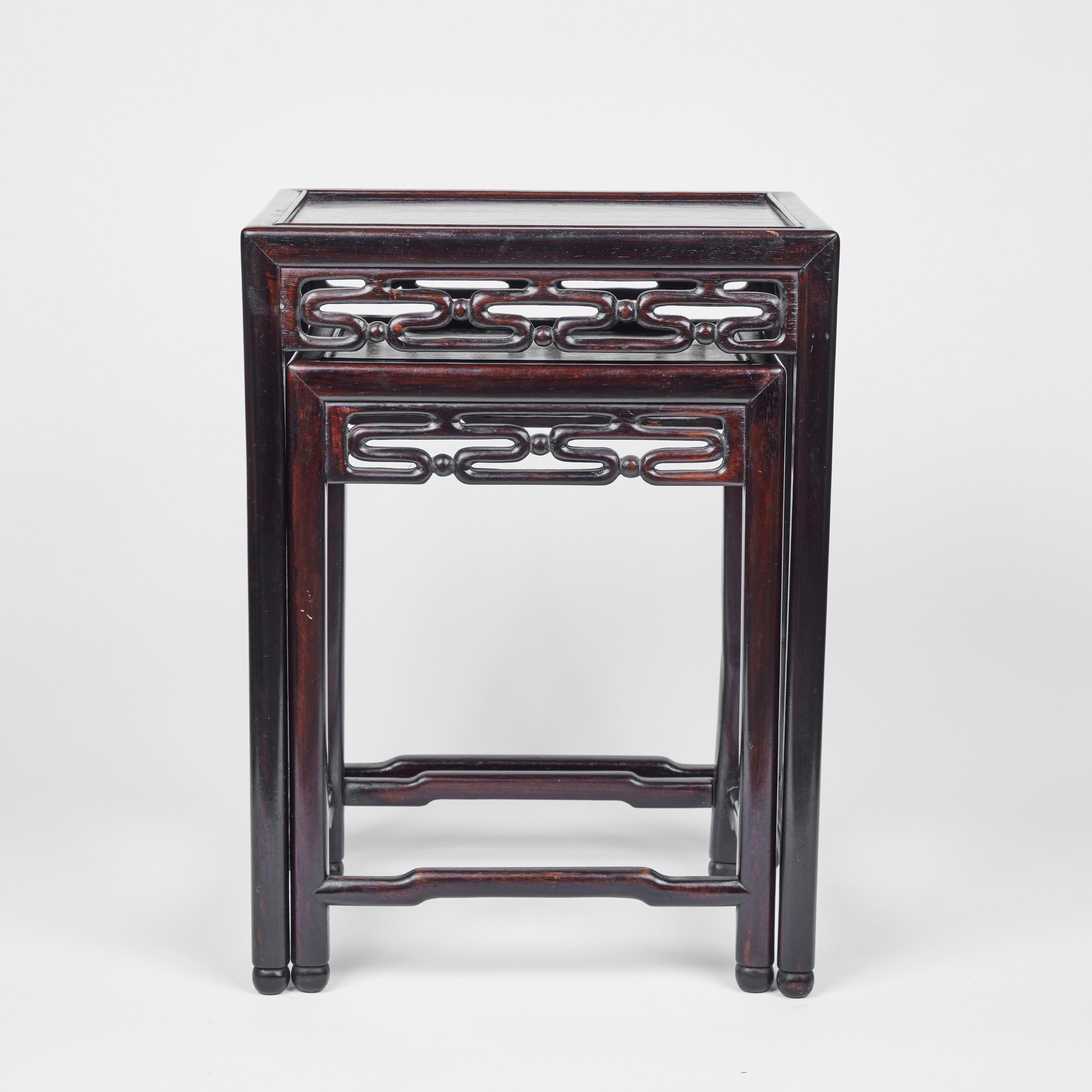 20th Century Vintage Wood Nesting Tables with Asian Motif