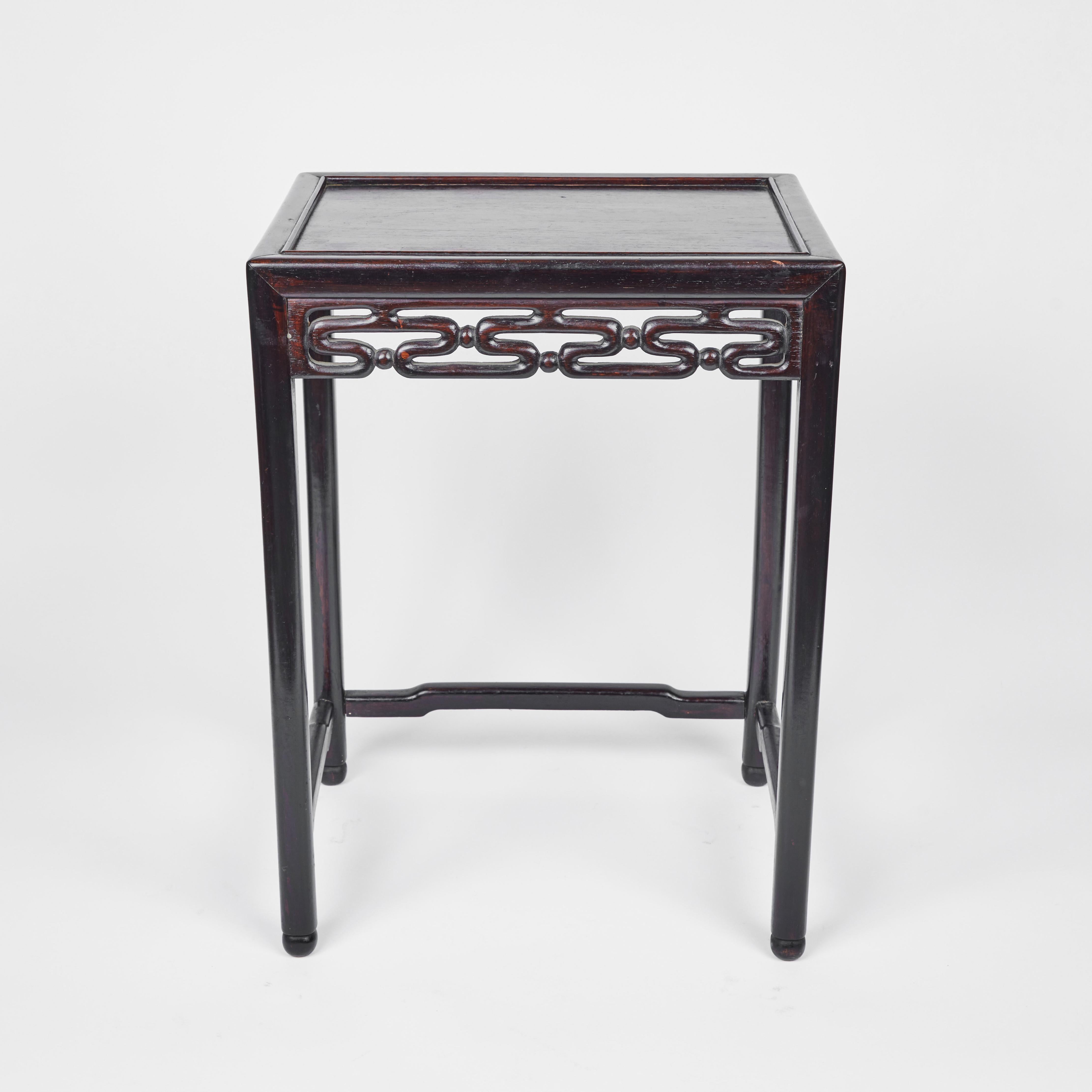 Vintage Wood Nesting Tables with Asian Motif 1