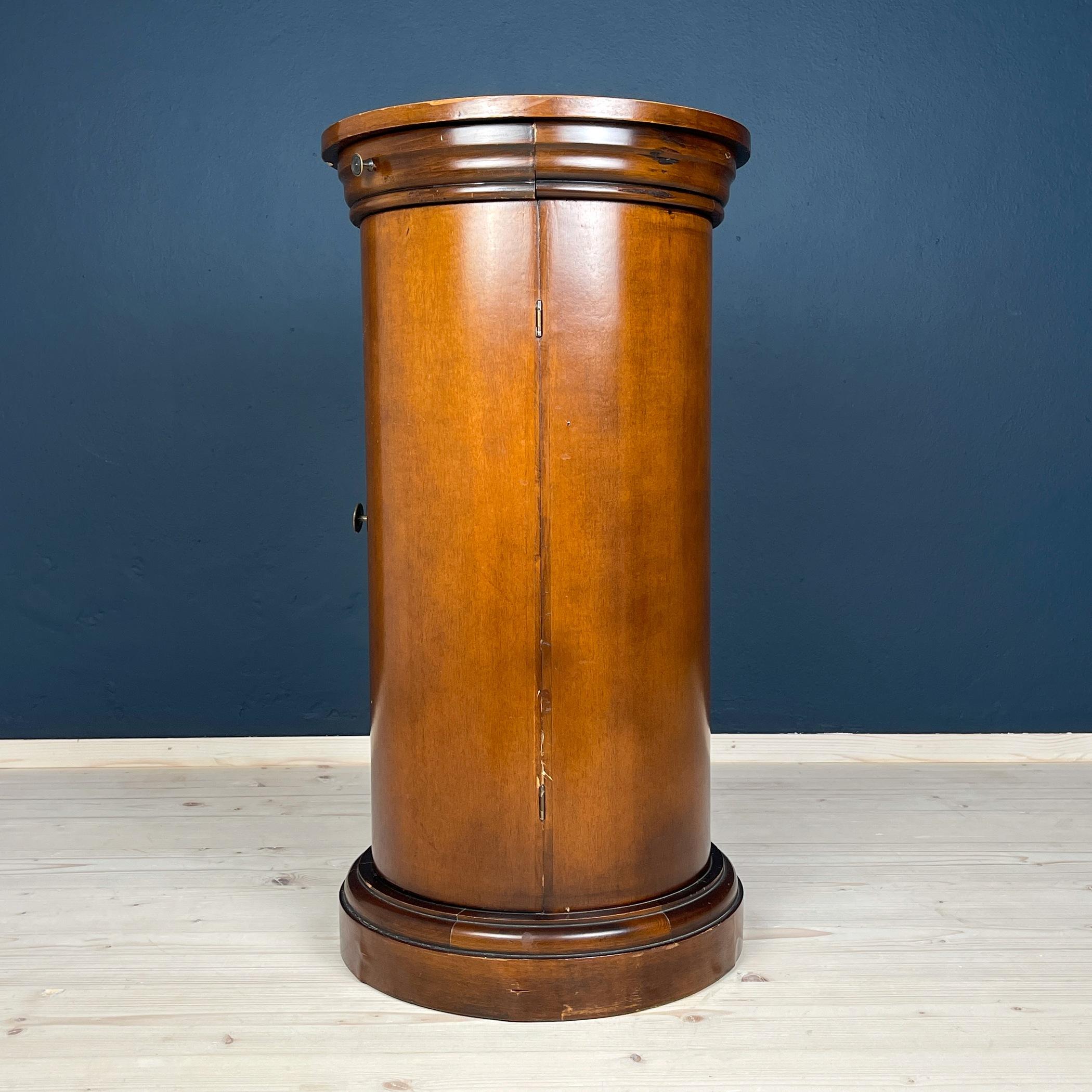 Vintage wood oval pedestal cabinet Italy 1970s 7