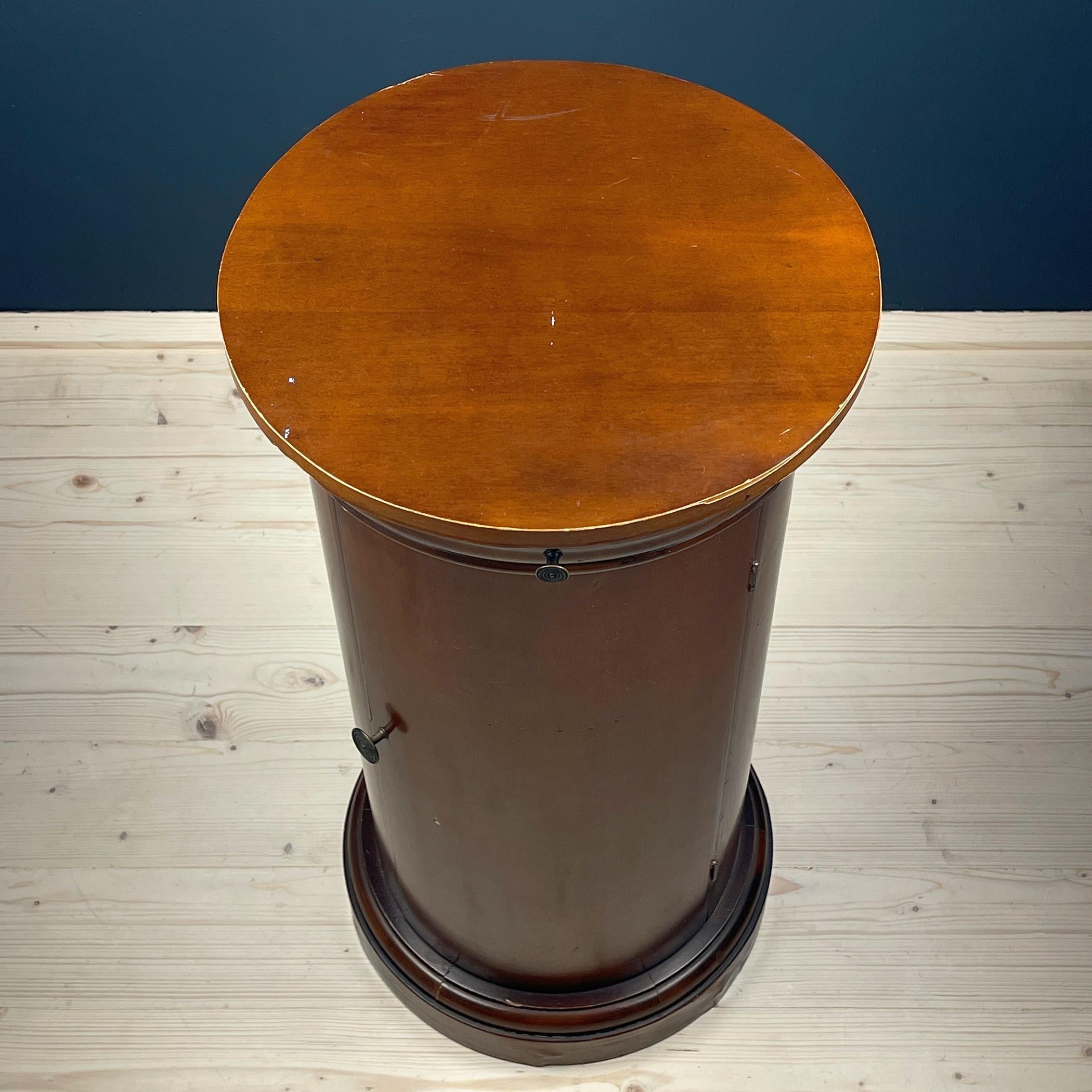 Italian Vintage wood oval pedestal cabinet Italy 1970s