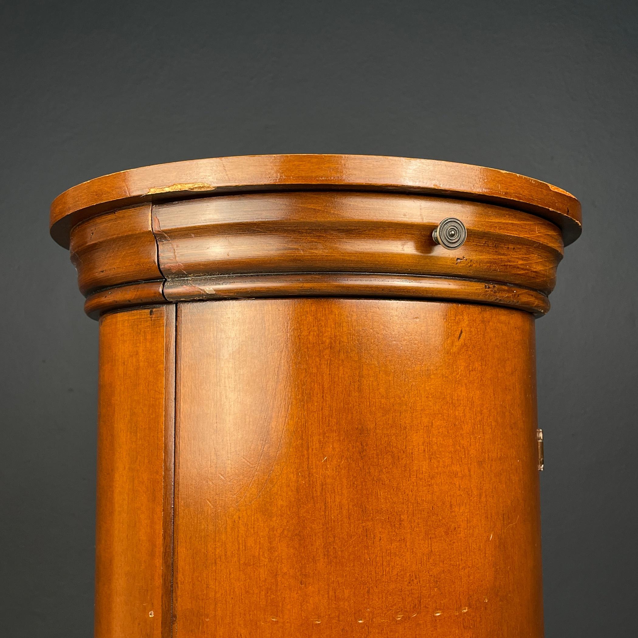Vintage wood oval pedestal cabinet Italy 1970s 1