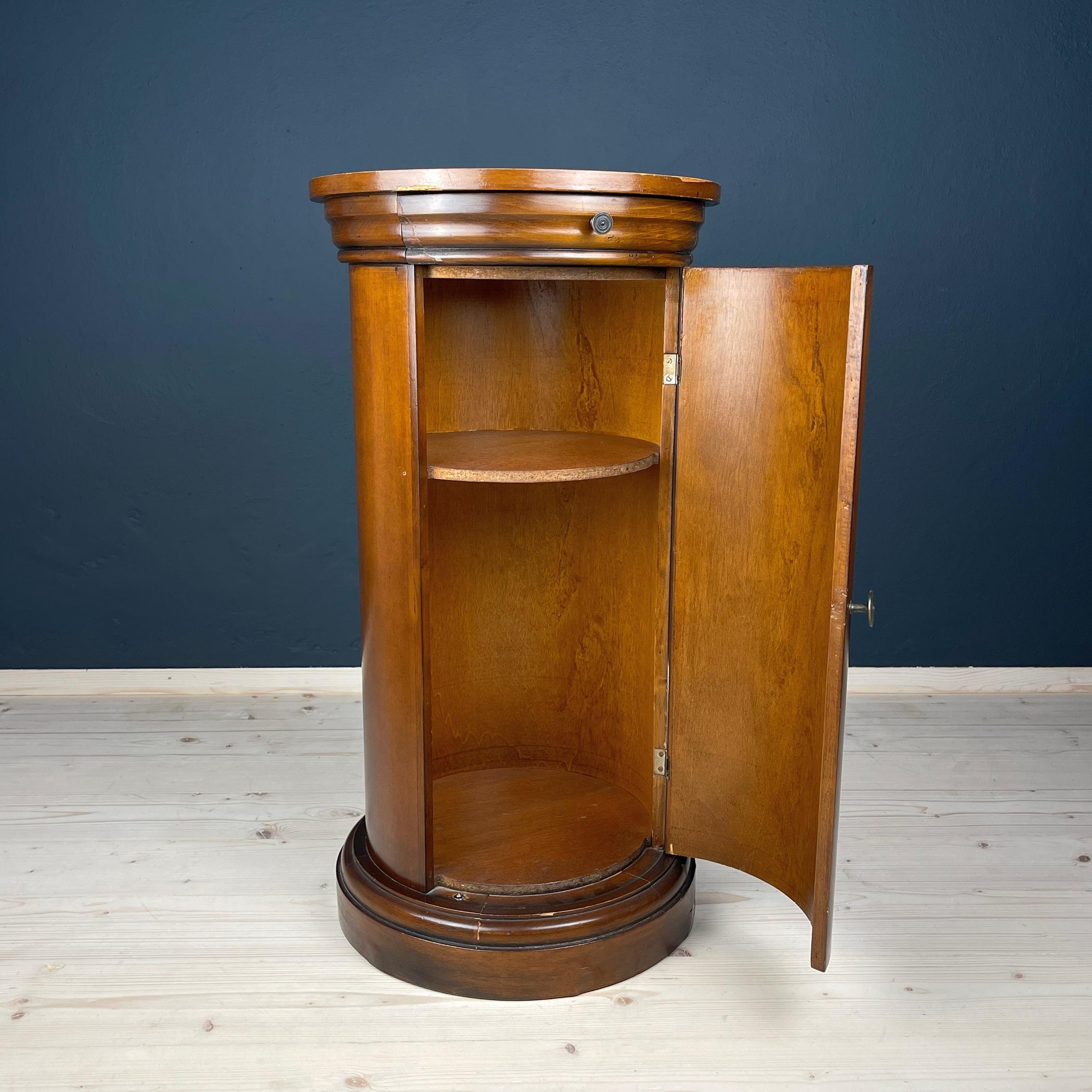 Vintage wood oval pedestal cabinet Italy 1970s 2