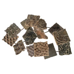 Vintage Wood Printing Blocks with Metal Wall Mounting