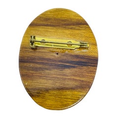 Vintage wood resin Greek goddess designer brooch