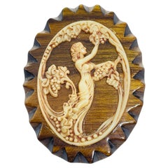 Vintage wood resin Greek goddess designer brooch