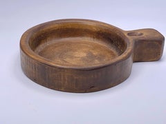 Vintage Wood Round Serving Tray Platter or Vide Poche, Brown Color, France, 1960
