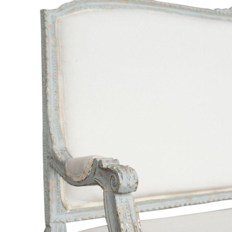 Canapé en Wood Vintage avec lin blanc Bon état - En vente à Fullerton, CA