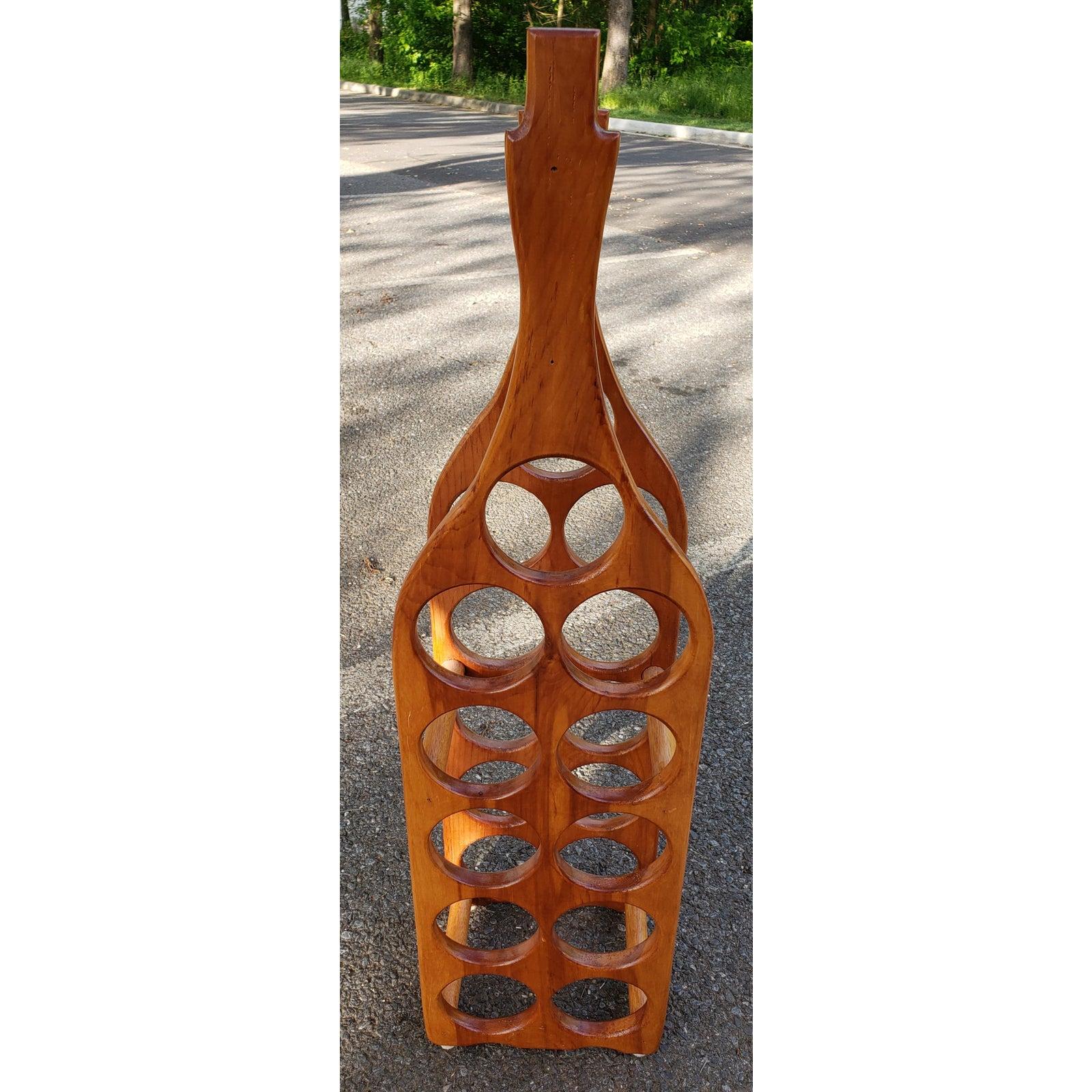 Late 20th Century Vintage Wood Shoemaker-Style Wine Bottle-Form Wine Rack For Sale