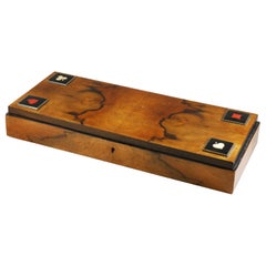 Vintage Wood, Silver and Enamel Card Poker Box
