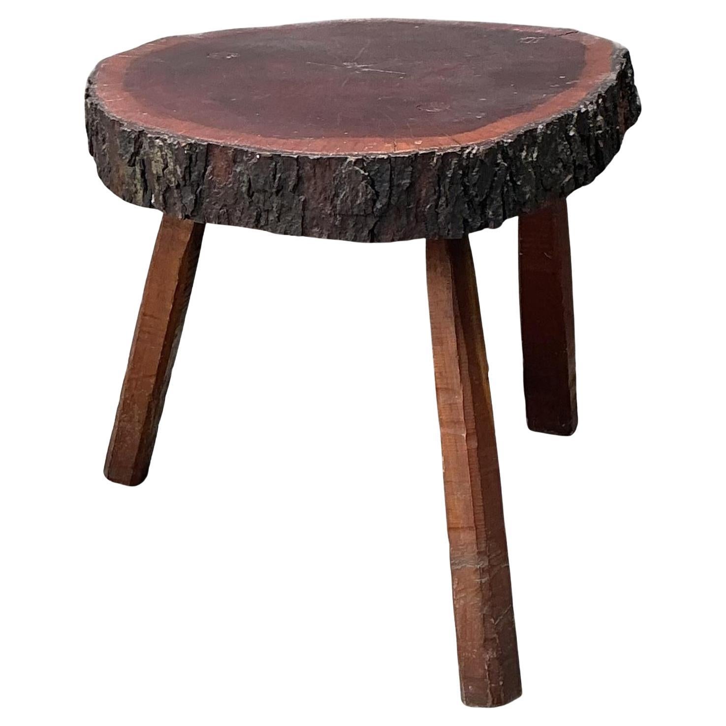 Vintage Wood Slab Side Table For Sale