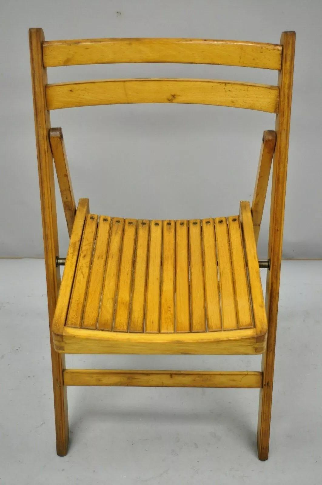 Unknown Vintage Wood Slat Seat Mid Century Modern Folding Dining Game Chair For Sale